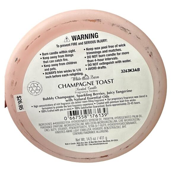 White Barn Bath and Body Works Champagne Toast Three Wick Candle 14.5 oz - Picture 4 of 8